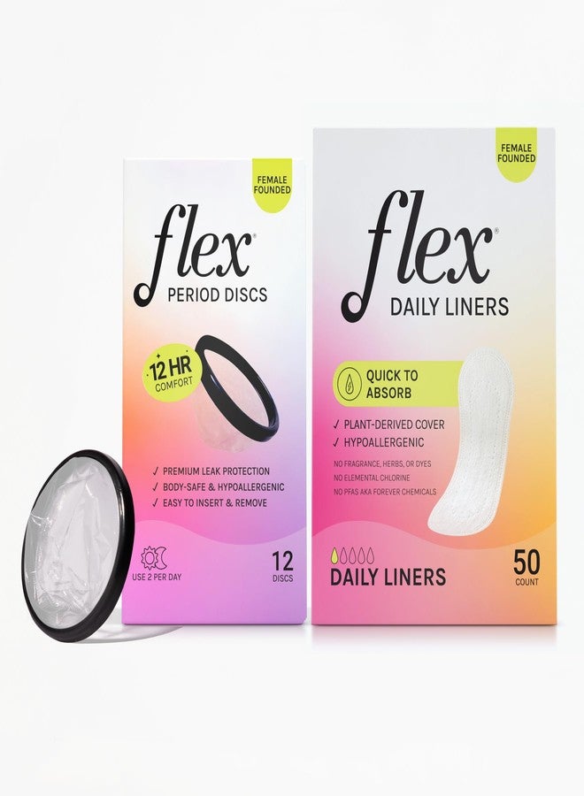 فليكس مجموعة فوط فليكس اليومية (٥٠ فوطة) وأقراص فليكس للدورة الشهرية (١٢ قرصًا) | بديل مناسب للمبتدئات للفوط الصحية | يساعد على التخلص من الروائح الكريهة | سعة القرص تعادل ٥ فوط صحية فائقة - Image 1